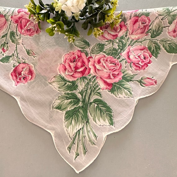 Gray Hankie with Roses, Handkerchief with Red Rose