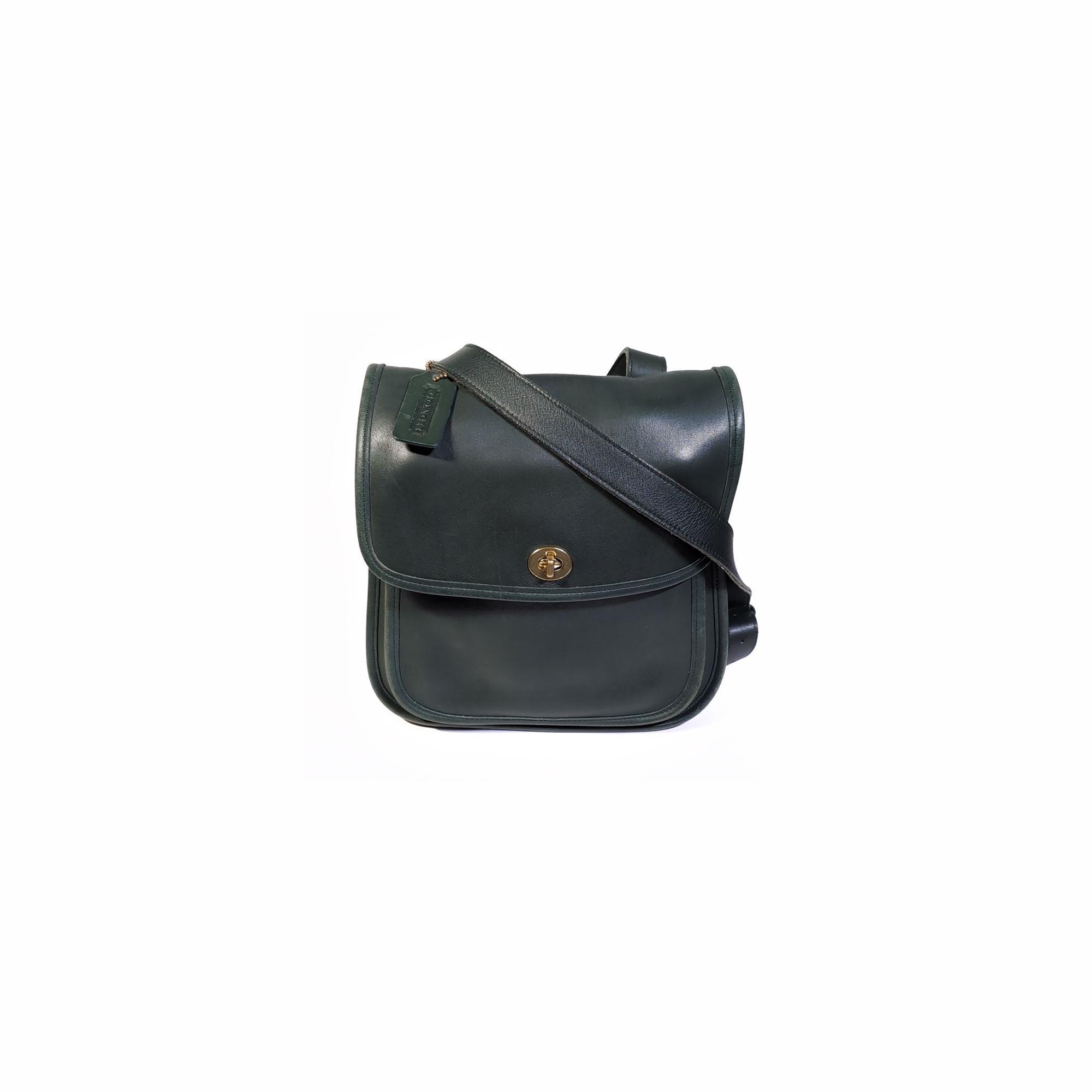 Vintage COACH Bag Forest Green Leather Sidepack Crossbody