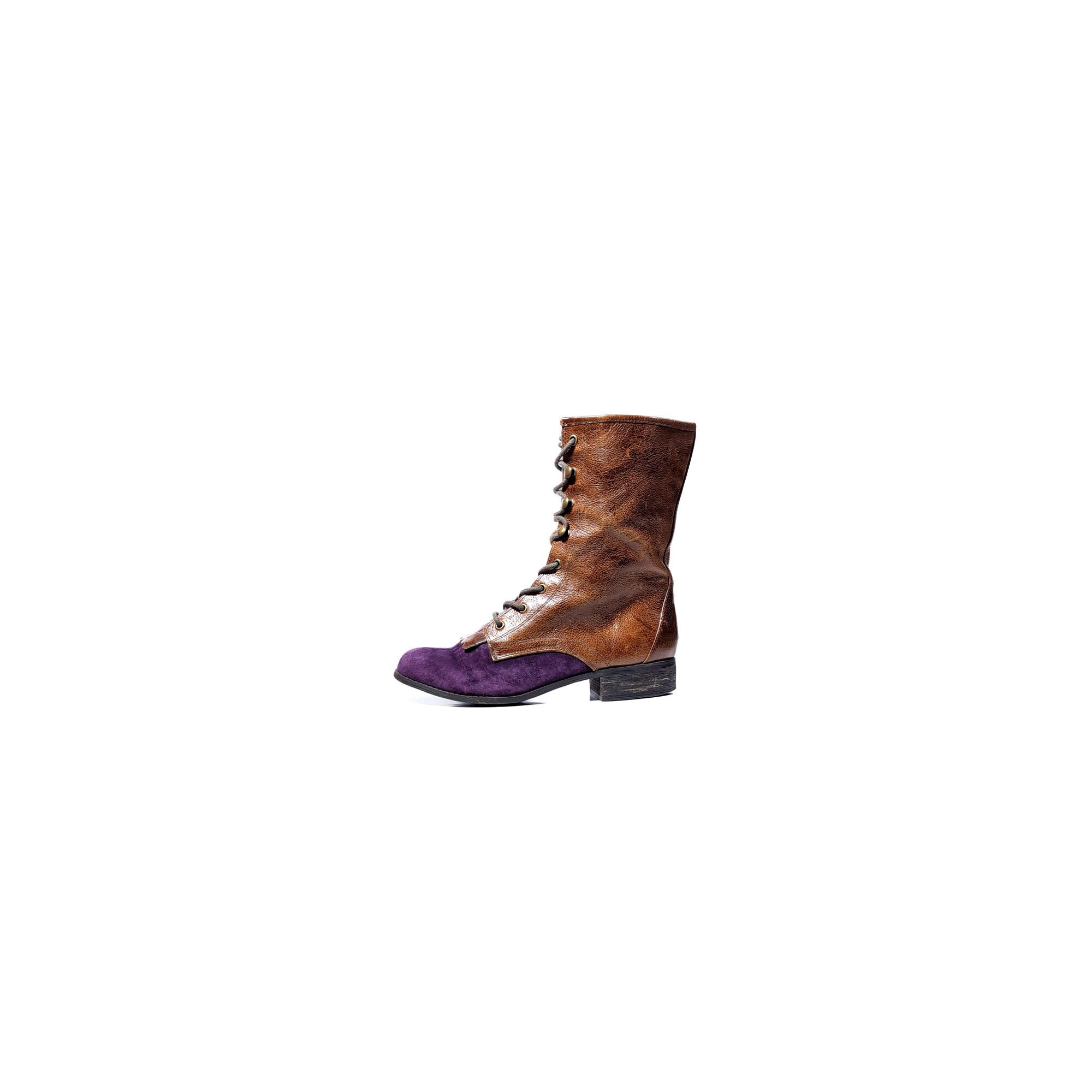 VTG Roper Lace up Boots 8 Purple Suede & Brown Leather 