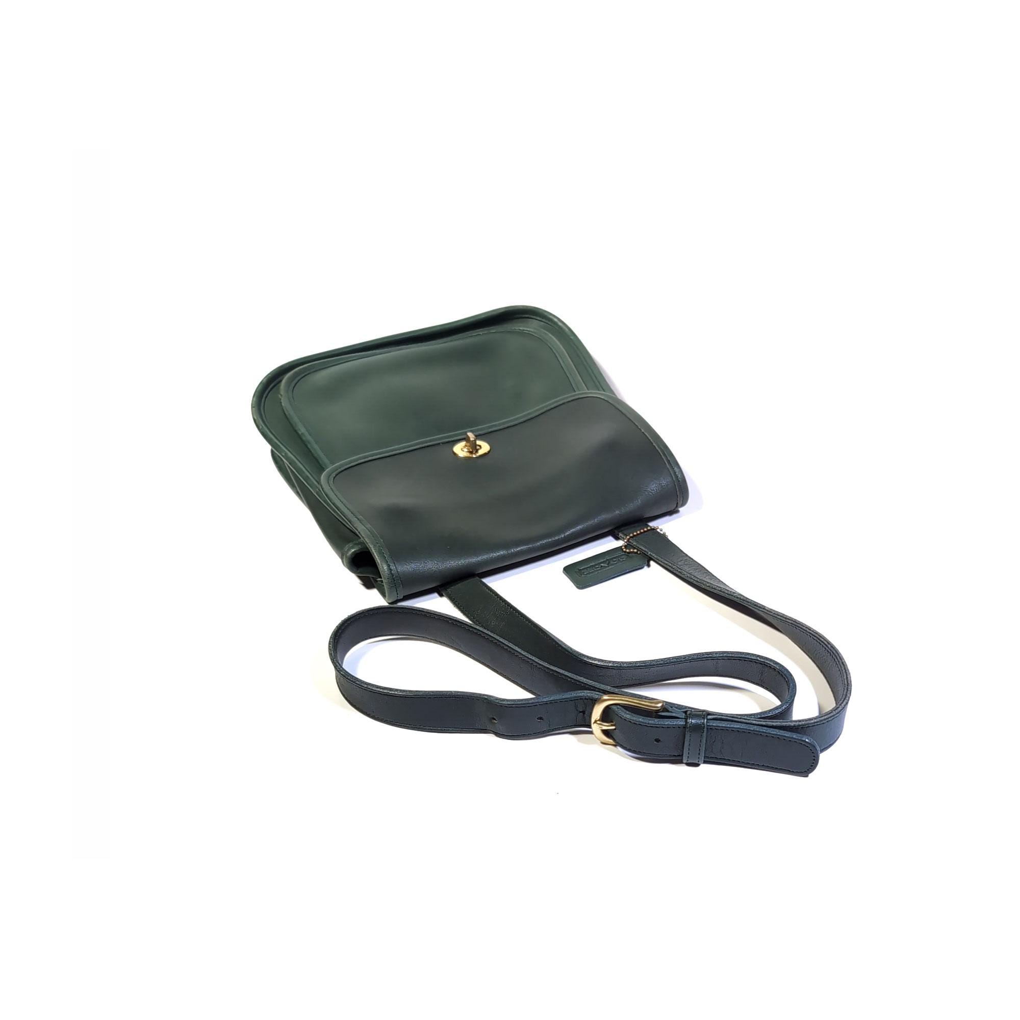 Vintage COACH Bag Forest Green Leather Sidepack Crossbody