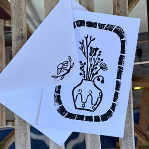 EMBALLAGE FIXE (lot de 5) - FLEURS | Impression découpée lino, correspondant, courrier postal, jeu de cartes, cartes avec enveloppes, fait main, fabriqué en Amérique