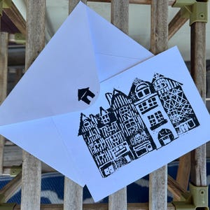 EMBALLAGE FIXE (jeu de 5) - CITY | Impression découpée lino, correspondant, courrier postal, jeu de cartes, cartes avec enveloppes, fait main, fabriqué en Amérique