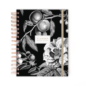 2025-2026 Planner, Black Diary, Planner, Weekly Planner, A5 Planner, Agenda,  12 month Planner, Floral Planner, 2025-2026 Diary A5