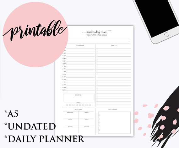 PRINTABLE Daily Planner A5 Planner Digital File Daily - Etsy