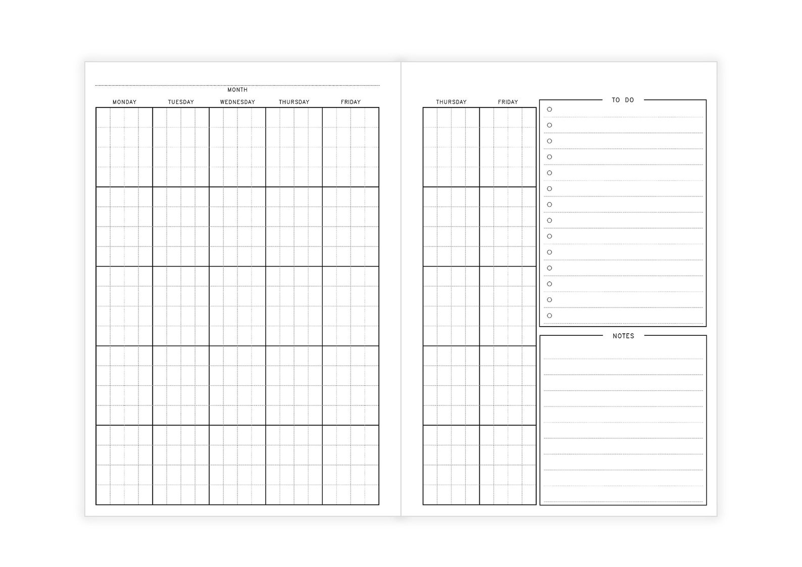 PRINTABLE monthly spread A5 planner digital file weekly | Etsy