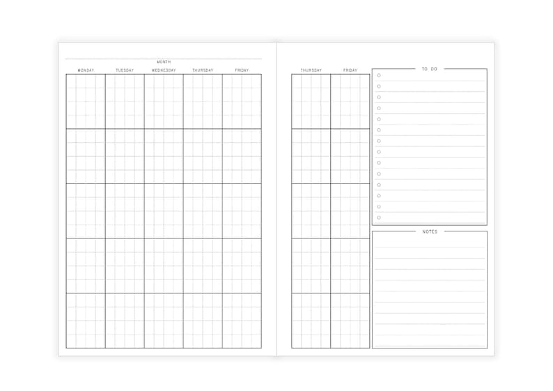 PRINTABLE monthly spread A5 planner digital file weekly | Etsy