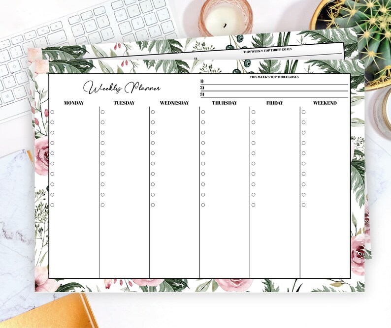 printable weekly planner a4 notepad digital file desk etsy