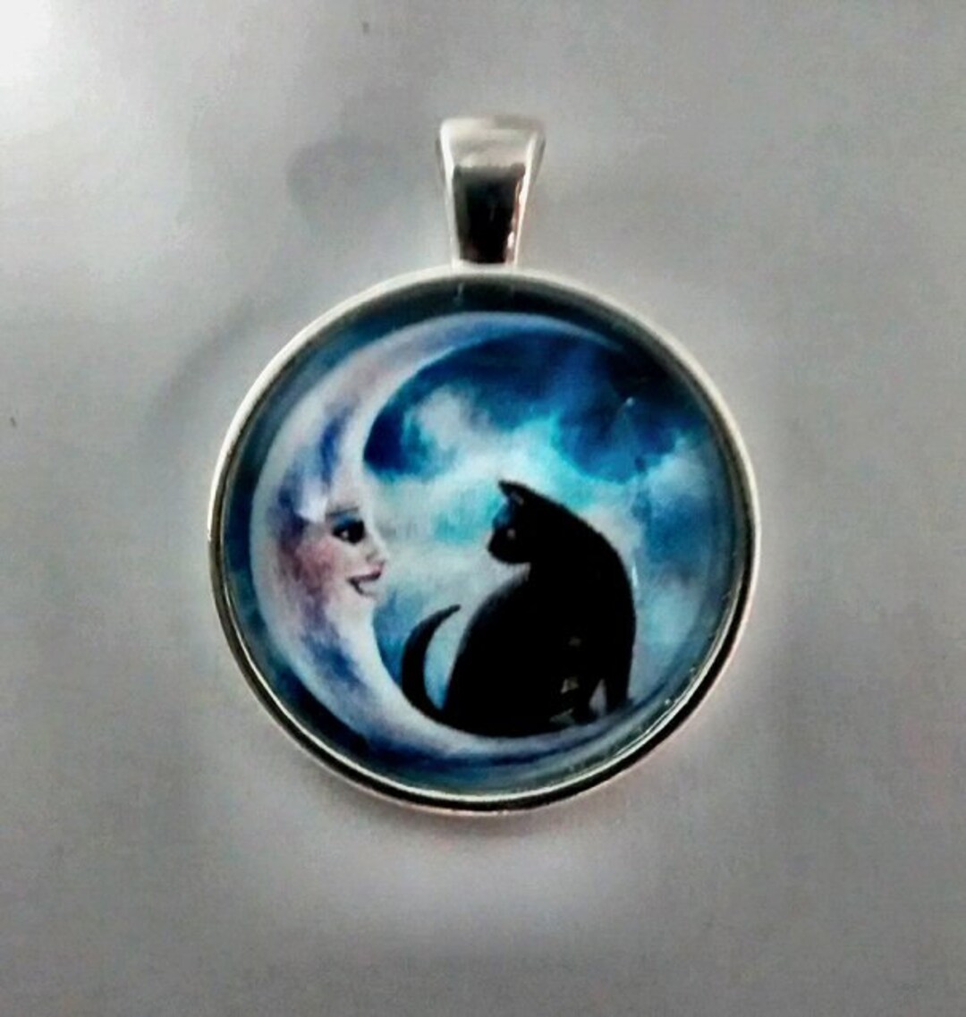 Crescent Moon, Cat Necklace, Cat on Moon Necklace, Cat Jewelry, Moon