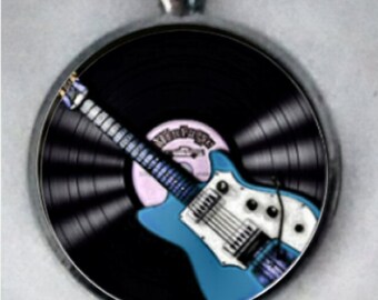 Record Pendant,  Music Lover, Vinyl Record Pendant, Red/Blue/Green/Purple Guitar, Record Necklace.