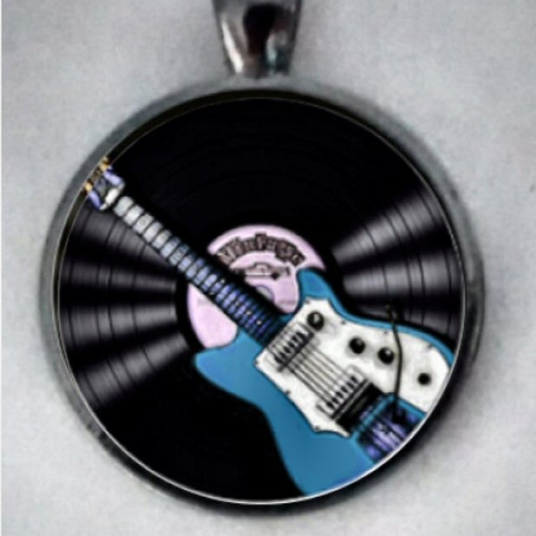 Record Pendant,  Music Lover, Vinyl Record Pendant, Red/Blue/Green/Purple Guitar, Record Necklace.