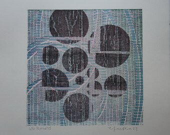 lost planets - Monoprint Series - unique relief print