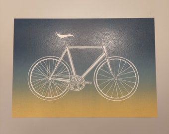 Impresión de lino de bicicleta (impresión de iris amarillo-azul) Exclusivo de Etsy