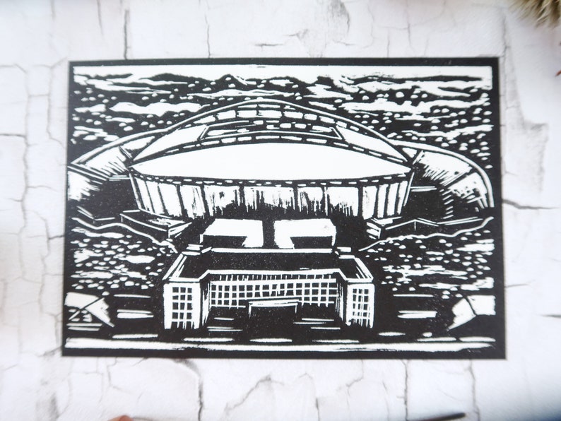 Red Bull Arena in Leipzig as linocut limited edition image 1