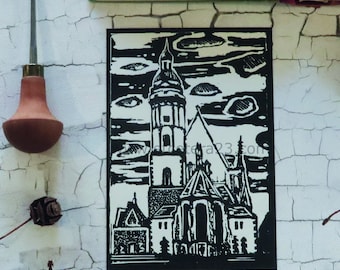 Thomaskirche in Leipzig as linoleum print (Limited Edition)