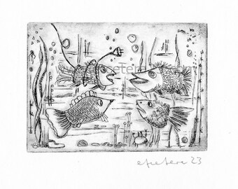 The one who swam with the current - etching