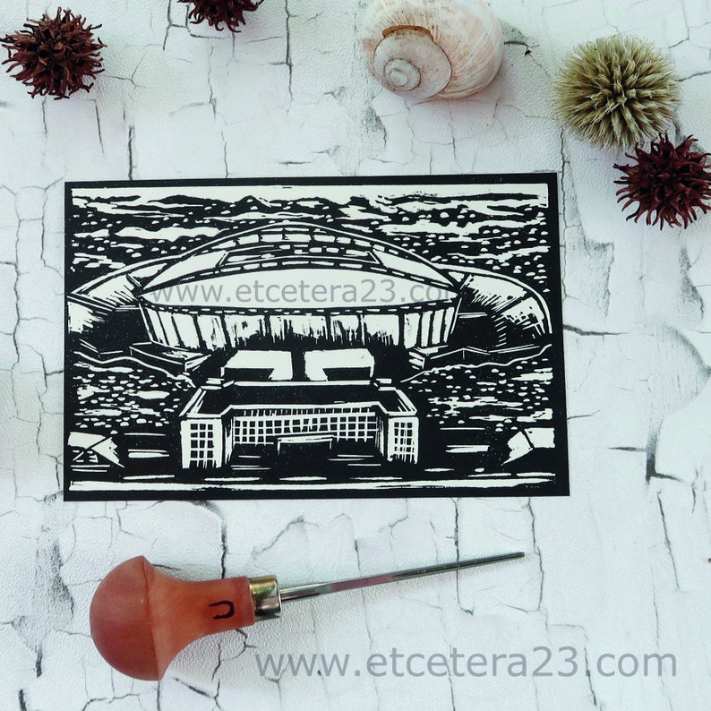 Red Bull Arena in Leipzig als Linolschnitt limited edition imagem 3