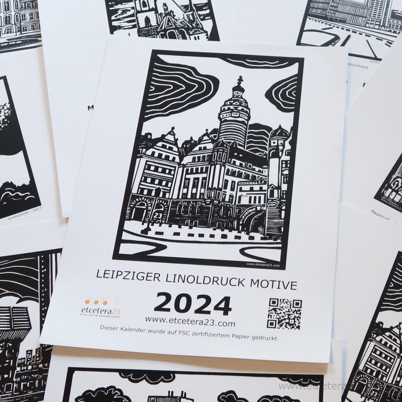 Calendario con motivos linoprint de Leipzig 2024 edición limitada imagen 1