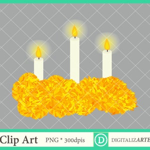 Flor de Cempazuchitl - Ofrenda de Día de Muertos 2 de Noviembre - Clipart en 300 ppis Descarga Instantanea PNG
