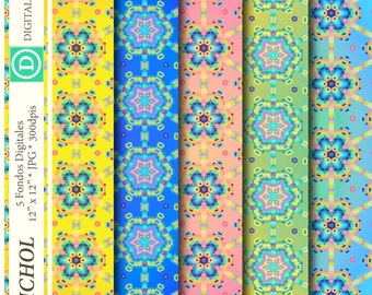 Papel digital HUICHOL Bead - Fundos digitais de arte mexicana Download instantâneo 12 "x 12" JPG 300ppi 5 folhas.