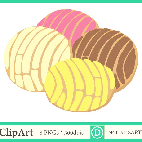 Conchitas - 8 Clipart Set. Pan Dulce - Mexican Pastries. Digital Instant Download PNG Transparent Background 300ppi
