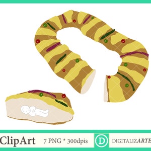 Rosca de Reyes Traditional Cake for The Day of Kings &quot;King&#39;s Ring&quot; 7 Clipart Set. Digital Instant Download PNG Transparent Background 300ppi