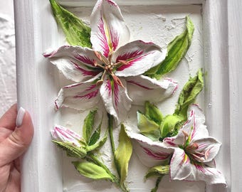 Peinture 3D de Liliya, sculpture originale de fleurs, œuvre d'art en impasto, cadeau pour maman