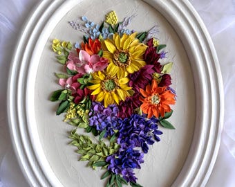Custom Wedding Bouquet in 3D Personalized Floral Art from Your Photo Framed Oval Floral Sculpture Handmade Wedding Keepsake Bridal Gift