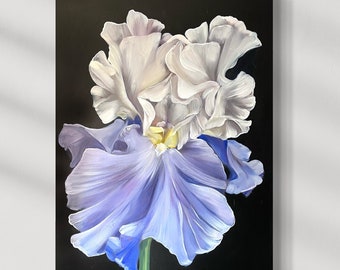 Irises realistic painting, Macrobotany oil painting, Original flower painting, realistic flower art, gift for her