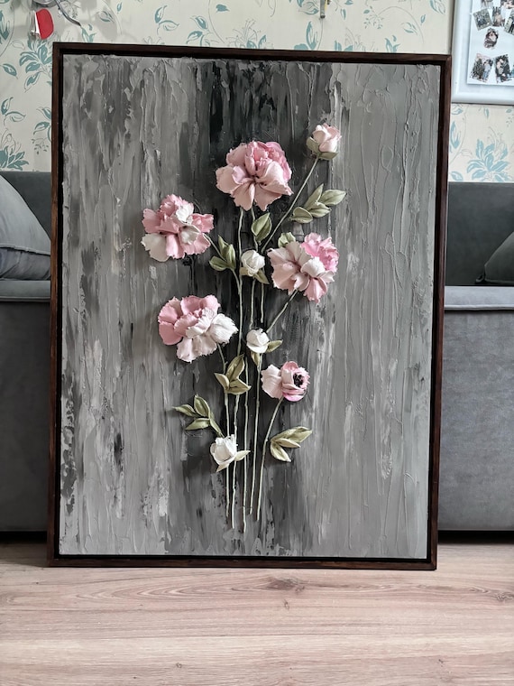 オリジナルの花の彫刻の絵画 3D絵画 壁アート 花の芸術的な彫刻 花の