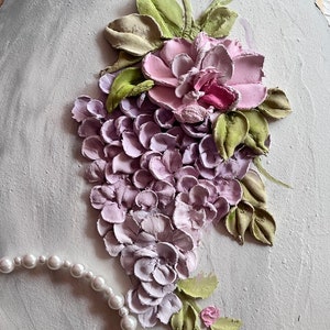 Bouquet of flowers plaster sculpture painting 3d wall art Flowers Bas relief plaster art Hydrangea painting wall art Strelitzia painting