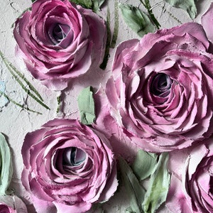 Ranunculus plâtre art sculpture peinture Original 3d art mural floral 3d fleurs art mural Peinture en plâtre rose