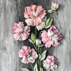 Peony sculpture painting bas-relief 3d plaster painting 3d flower wall art Original artwork Pink floral painting 3d wall art