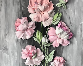 Escultura de peonía pintura bajorrelieve pintura de yeso 3d arte de pared de flores 3d Obra de arte original Pintura floral rosa Arte de pared 3d