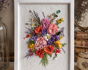 Custom Wedding Bouquet Sculpture 3D Floral Wall Art Personalized Bridal Bouquet Keepsake Sculptural Painting Wedding Flowers Preserv