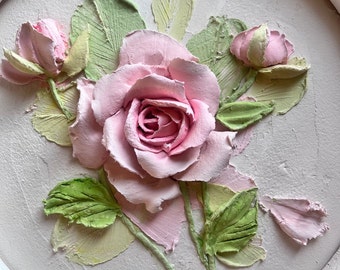 Original Rose sculpture painting 3d flower painting impasto art