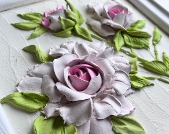 Rose 3d painting, 3d flower art, 3d floral wall art, 3d roses artwork, sculpture painting in frame handmade gift