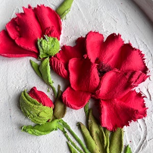 Peinture sculpturale de coquelicot peinture 3D fleurs 3D art mural fleurs rouges art cadeau de Noël art mural floral 3D