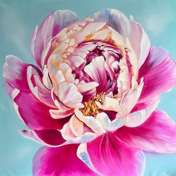 peony 絵画原画 Art Wall Floral Impasto | Painting Peony Textured Peonies: Pastel アクリル画テクスチャーアート 絵画