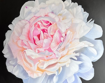 Peony Original Painting Macro Peony Painting Large White Flowers