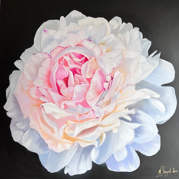 Peony Original Painting Macro Peony Painting Large White Flowers