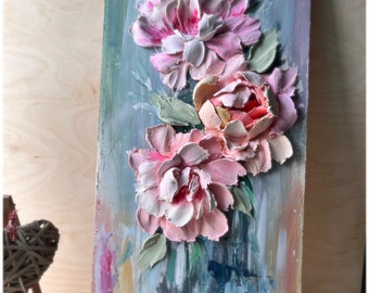 Pintura brillante 3D, flores de yeso, escultura, flores, pintura, cuchillo, flores, arte mural, arte interior 3D