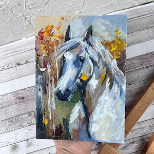 Pintura al óleo de caballos Pintura abstracta de caballos Pintura al óleo original Impasto arte al óleo Mini pintura Arte de animales pequeños
