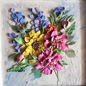 Sculpture flowers painting 3d original painting 3d plaster art 3d Peonies painting Impasto artwork Handmade wall art 3d floral art