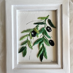 Olives peinture Sculpture Berry Art peinture 3d fleurs peinture 3d peinture Texture pâte peinture Floral Sculpture Wall Art
