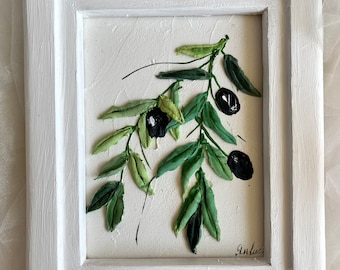 Aceitunas Pintura Escultura Berry Arte Pintura 3d Flores Pintura 3d Pintura Textura Pasta Pintura Escultura floral Arte de la pared