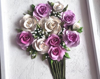 Custom Wedding Bouquet from Photo, 3D Floral Wall Art, Personalized Bridal Bouquet Keepsake, Handmade Flower Frame Gift
