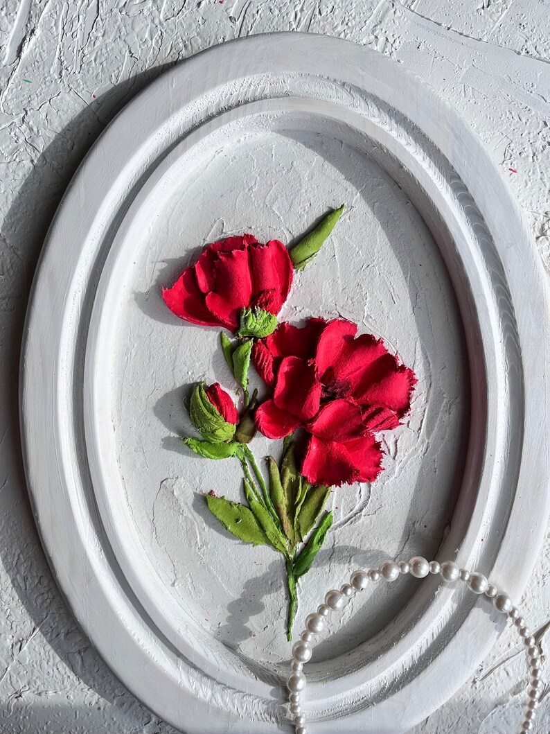Poppy sculptural painting 3d plaster flowers painting 3d flowers wall art Realistic 3d flowers christmas gift 3d floral wall art image 4