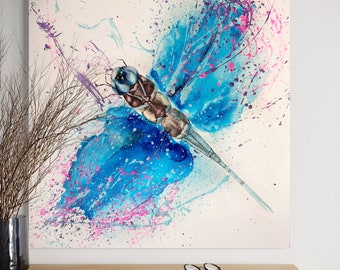 Dragonfly original painting Abstract dragonfly art Original modern painting Blue insects painting Original insects watercolor painting