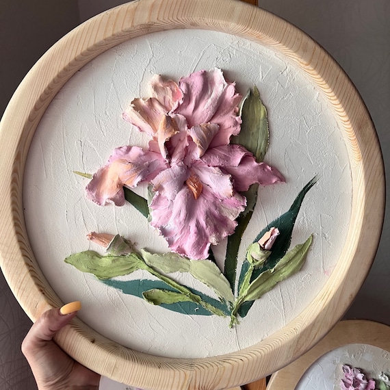 Iris Painting Sculpture Painting Flower Painting 3D Painting Flower Artwork Botanical Bas Relief Flower Wall Art
