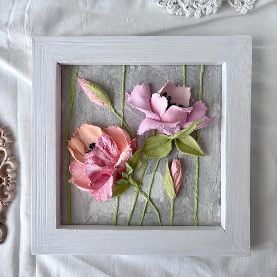 3D Magnolia Wall Art 3d Flowers painting Sculptural Flower Art Handmade Wall Decor Botanical Artwork Gift for Her 8x8 Inches